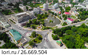 Lipetsk, Russia - July 11. 2017. View from the top of Revolution Square and Komsomolsky Pond. Редакционное фото, фотограф Володина Ольга / Фотобанк Лори