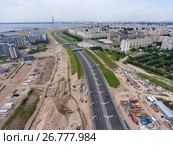 ЗСД на Васильевском острове между гостиницей Park Inn by Radisson Прибалтийская и ЖК Светлый мир "Я - Романтик". Морская набережная. Санкт-Петербург (2017 год). Редакционное фото, фотограф Кекяляйнен Андрей / Фотобанк Лори