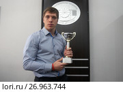 Форвард клуба НХЛ Нью-йорк Айлендерс Николай Кулемин (2011 год). Редакционное фото, фотограф Константин Белихов / Фотобанк Лори