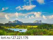 View of a lake and mountains. Mauritius. Panorama (2016 год). Стоковое фото, фотограф Ольга Хорошунова / Фотобанк Лори