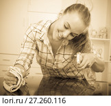portrait of young woman cleaning. Стоковое фото, фотограф Яков Филимонов / Фотобанк Лори