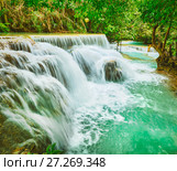 Tat Kuang Si Waterfalls. Beautiful landscape. Laos. (2017 год). Редакционное фото, фотограф Ольга Хорошунова / Фотобанк Лори