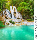 Tat Kuang Si Waterfalls. Beautiful landscape. Laos. (2017 год). Редакционное фото, фотограф Ольга Хорошунова / Фотобанк Лори