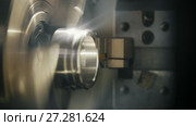 Manufacture of metal detail on the lathe machine at the factory, industrial concept. Стоковое видео, видеограф Константин Шишкин / Фотобанк Лори