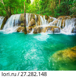 Tat Sae Waterfalls. Beautiful landscape, Laos (2017 год). Редакционное фото, фотограф Ольга Хорошунова / Фотобанк Лори
