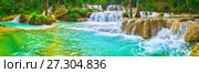 Tat Sae Waterfalls. Beautiful landscape, Laos. Panorama (2017 год). Редакционное фото, фотограф Ольга Хорошунова / Фотобанк Лори