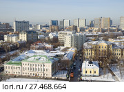 Зимний вид на Москву со смотровой площадки храма Христа Спасителя (2018 год). Стоковое фото, фотограф Елена Коромыслова / Фотобанк Лори