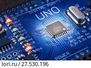 Russia, Cheboksary, September 16, 2018. Close-up of a chip board for the development of electronics arduino. Редакционное фото, фотограф Alexander / Фотобанк Лори