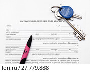 Договор купли-продажи доли квартиры с ключами и ручкой. Стоковое фото, фотограф Элина Гаревская / Фотобанк Лори