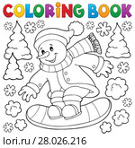 Coloring book snowman on snowboard. Стоковая иллюстрация, иллюстратор Klara Viskova / PantherMedia / Фотобанк Лори