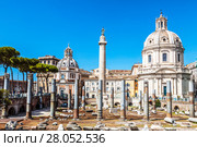 View of the Trajan forum with the Church of Santa Maria di Loreto and column Trajan, Rome, Italy (2017 год). Стоковое фото, фотограф Наталья Волкова / Фотобанк Лори