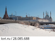 Мост через Казанку и кремль. Казань, Россия (2016 год). Стоковое фото, фотограф Вадим Хомяков / Фотобанк Лори