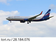 Самолет Boeing 737-8LJ "М. Щепкин" (VQ-BWE) компании Аэрофлот перед посадкой в аэропорту Пулково. Вид в профиль (2016 год). Редакционное фото, фотограф Виктор Карасев / Фотобанк Лори