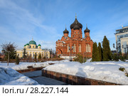 Город Тула. Вид на собор Успения Пресвятой Богородицы Успенского монастыря XIX века зимним днём на фоне синего неба (2018 год). Стоковое фото, фотограф Игорь Низов / Фотобанк Лори