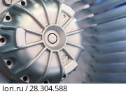 Motor and Blades of the impeller of an industrial fan. Close-up. Стоковое фото, фотограф Андрей Радченко / Фотобанк Лори