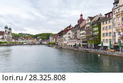 Cityscape of Lucerne city, Reuss river coast (2017 год). Стоковое фото, фотограф EugeneSergeev / Фотобанк Лори