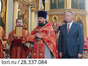 Благочинный Богородского церковного округа протоиерей Марк Ермолаев, произносит речь в Богоявленском соборе города Ногинска 2017 год. Редакционное фото, фотограф Дмитрий Неумоин / Фотобанк Лори