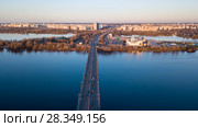 Kiev, Ukraine April, 4: Panorama of Kiev with the bridge across the Dnieper River and the left part of the city. Стоковое фото, фотограф Ярослав Данильченко / Фотобанк Лори