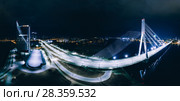 Sphere Planet Night houses in Riga city, Bridge, Latvia 360 VR Drone picture for Virtual reality, Panorama. Стоковое фото, фотограф Aleksejs Bergmanis / Фотобанк Лори