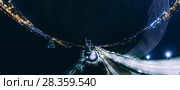 Sphere Planet Night houses in Riga city, Bridge, Latvia 360 VR Drone picture for Virtual reality, Panorama. Стоковое фото, фотограф Aleksejs Bergmanis / Фотобанк Лори