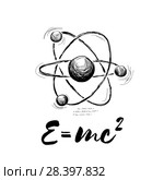 Atom drawn with formula. Vector abstract illustration on white. Стоковая иллюстрация, иллюстратор Павлов Максим / Фотобанк Лори