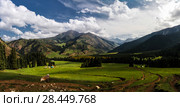 Panorama view to Jeti-Oguz aka Seven Bulls valley, Kyrgyzstan (2016 год). Редакционное фото, фотограф Сергей Майоров / Фотобанк Лори