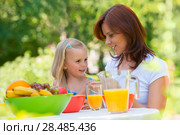Mother and daughter picnicking at park or backyard. Стоковое фото, фотограф Kirill Kedrinskiy / Ingram Publishing / Фотобанк Лори