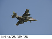 The Sukhoi Su-25 Grach (NATO reporting name: Frogfoot) is a single-seat, twin-engine jet aircraft developed in the Soviet Union by Sukhoi (2018 год). Редакционное фото, фотограф Олег Хархан / Фотобанк Лори