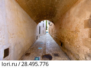 Menorca Ciutadella carrer del Palau barrel vault passage at Balearic islands (2013 год). Стоковое фото, фотограф Tono Balaguer / Ingram Publishing / Фотобанк Лори