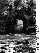 California Pfeiffer Beach in Big Sur State Park dramatic black and white rocks and waves (2013 год). Стоковое фото, фотограф Tono Balaguer / Ingram Publishing / Фотобанк Лори