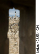 Ramparts walk with bell tower in background, Old city, Jerusalem, Israel (2017 год). Стоковое фото, фотограф Keith Levit / Ingram Publishing / Фотобанк Лори