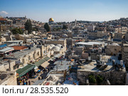 View of old city from Ramparts Walk with Dome of The Rock and Tower of David in the background, Jerusalem, Israel. Стоковое фото, фотограф Keith Levit / Ingram Publishing / Фотобанк Лори
