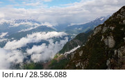 movement along of Caucasian mountains from Rosa Khutor resort in Russia. Стоковое видео, видеограф Володина Ольга / Фотобанк Лори