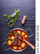 Beef Stew in a metal casserole. Стоковое фото, фотограф Oksana Zh / Фотобанк Лори