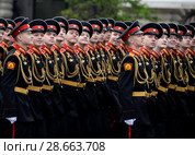 Воспитанники Тверского (Калининского) военного суворовского училища на генеральной репетиция парада на Красной площади в честь Дня Победы (2018 год). Редакционное фото, фотограф Free Wind / Фотобанк Лори
