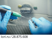 dental technician or prosthesis work. Abrasive blasting. Стоковое фото, фотограф Дмитрий Калиновский / Фотобанк Лори