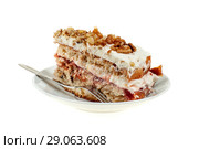Pie of delicious cake with apple and whipped cream filling. Стоковое фото, фотограф Игорь Бородин / Фотобанк Лори