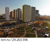 Khimki, Russia - October 17. 2018. Modern residential buildings in Levoberezhny district. Стоковое фото, фотограф Володина Ольга / Фотобанк Лори