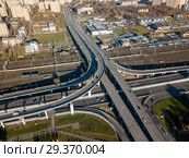 Москва, транспортная развязка. Северо-Восточной хорды и Ховринского путепровода, вид сверху (2018 год). Стоковое фото, фотограф glokaya_kuzdra / Фотобанк Лори