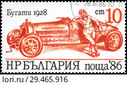 "Бугатти" 1928 года.  Марка Болгарии 1986 года. Стоковое фото, фотограф Владимир Макеев / Фотобанк Лори