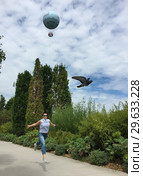 Парящие в воздухе Парижа...  Парк Андре Ситроен с воздушным шаром (Ballon de Paris). Летний солнечный день. Стоковое фото, фотограф Сергей Цепек / Фотобанк Лори