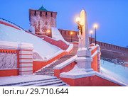 Георгиевская башня Нижегородского кремля. St. George's Tower of the Nizhny Novgorod Kremlin (2019 год). Редакционное фото, фотограф Baturina Yuliya / Фотобанк Лори