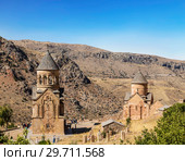 The medieval monastery of Noravank in Armenia. Was founded in 1205. Top view. (2018 год). Стоковое фото, фотограф Наталья Волкова / Фотобанк Лори