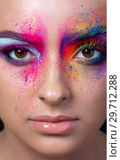 Close up view of face with multicolored makeup. Стоковое фото, фотограф Людмила Дутко / Фотобанк Лори
