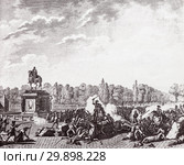 Старинная гравюра Берто 1802 года. Великая Французская революция. Париж. 12 июля 1789 года. Стоковое фото, фотограф Игорь Низов / Фотобанк Лори
