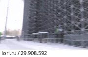 Стадион Екатеринбург арена зимой. Yekaterinburg arena stadium in winter. (2019 год). Стоковое видео, видеограф Евгений Романов / Фотобанк Лори