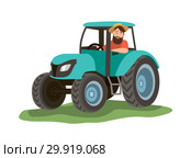 a man sits in a blue tractor and looks out the window. Стоковая иллюстрация, иллюстратор Татьяна Трощева / Фотобанк Лори