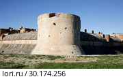Stone towers and walls of imposing medieval fortified Chateau de Salses, French Catalonia (2019 год). Стоковое видео, видеограф Яков Филимонов / Фотобанк Лори