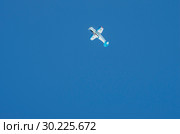 Yakovlev Yak-18T выполняет фигуры высшего пилотажа. Aircraft Yakovlev Yak-18T performs aerobatics (2015 год). Редакционное фото, фотограф Евгений Романов / Фотобанк Лори