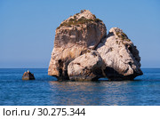 Aphrodite's Stone on Petra tou Romiou or Aphrodite Rock Beach, one of the main attractions and landmarks of Cyprus island. (2018 год). Стоковое фото, фотограф Сергей Пристяжнюк (Serg Zastavkin) / Фотобанк Лори